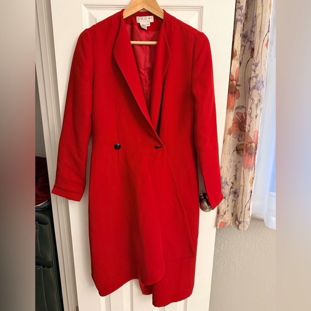 Vintage Red Women's Tailored Coat Jacket - Classic Double-Breasted
